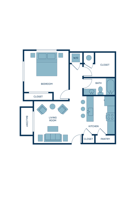 a floor plan of a residence with a bedroom and a living room